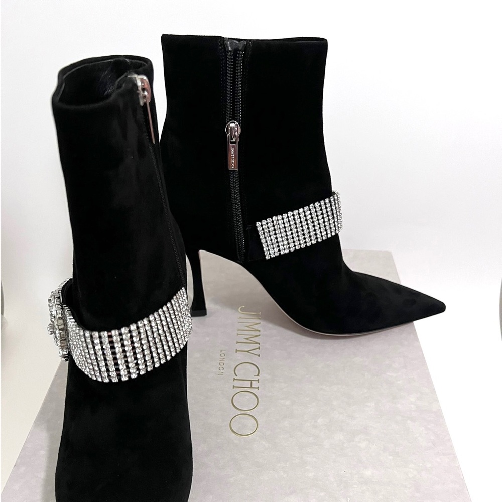 Jimmy Choo Kaza Suede Crystal-Buckle Booties size 39.5/US 9 Authentic - Picture 4 of 8